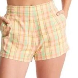 Billabong 100% Cotton High Waist Shorts in Pastel Plaid Size M Vacation Summer